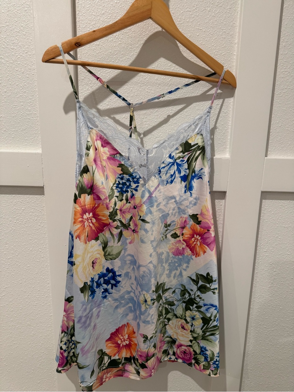 Floral Lace-Trim Satin Cami Nighty with Matching Robe - Multicolor